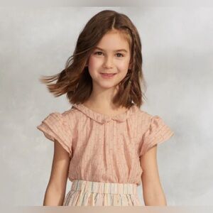 The Sunday Collective Girls Size 8-9 Pink Ruffle Sleeve Collar Blouse Top Pink